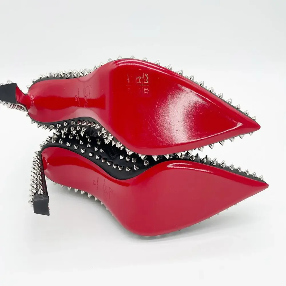 Christian Louboutin Black Condora Booty Spiked Leather Heeled Ankle Boots EU 40